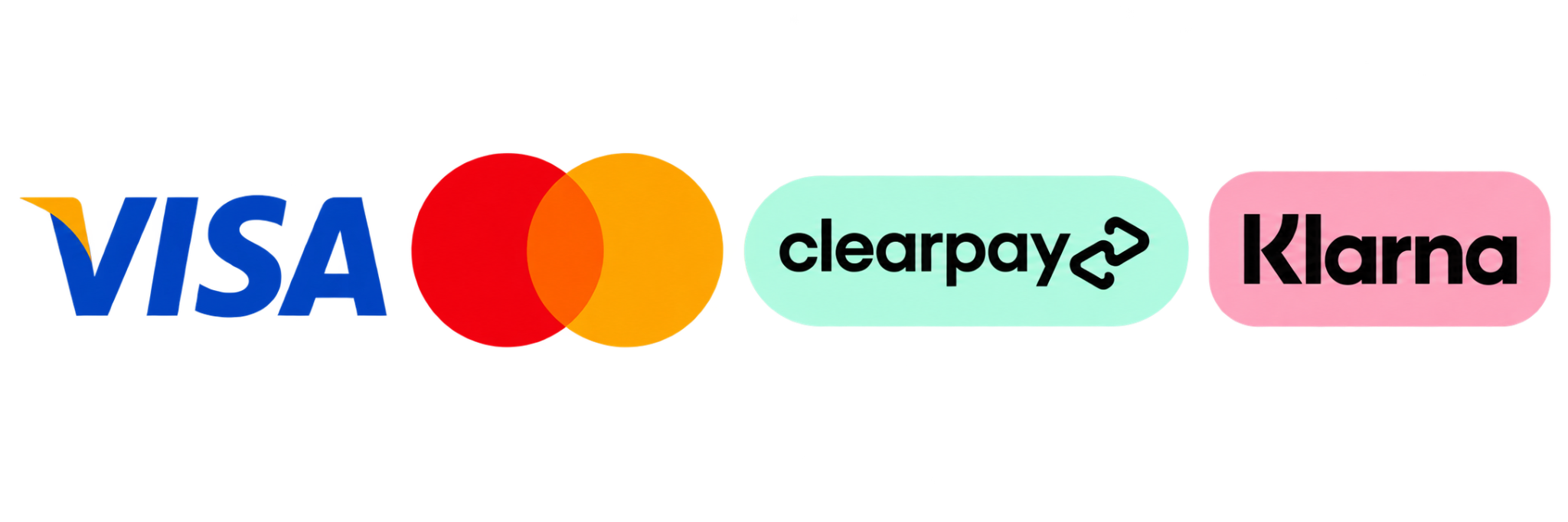 Visa, Mastercard, Clearpay and Klarna payment options